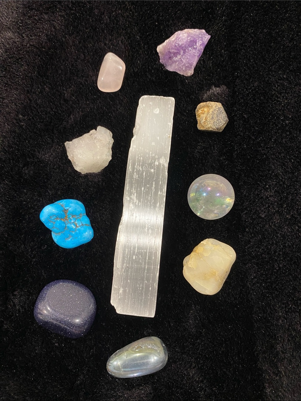 Crystal and Stone Set - Selenite, Quartz Wand, Quartz Ball, Turquoise, Etc.